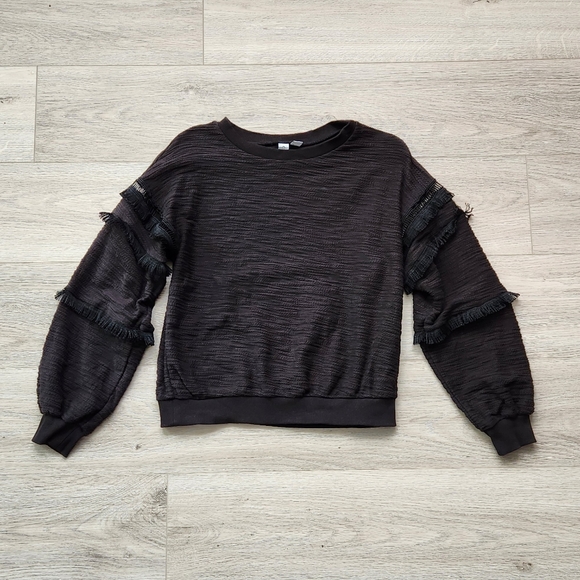 Grace + Karma Tops - Grace + Karma Black Top Womens Small Fringe Long Sleeve Boho Style Cotton